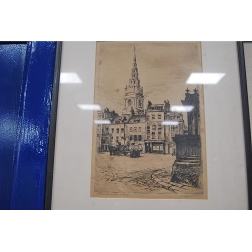 29 - HB Andrews 'The Strand', 'St Brides from Salisbury' and another 'Cliffords Inn Hall', etchings.  (3)... 