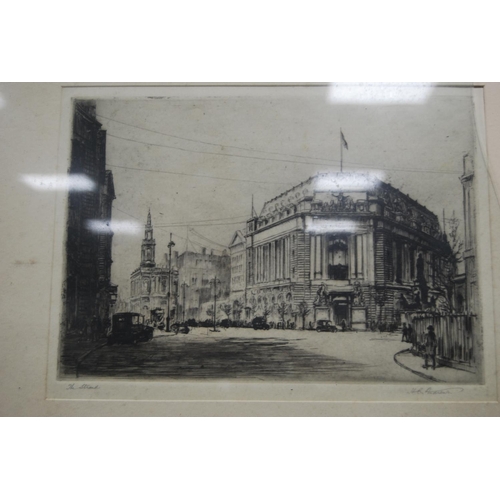 29 - HB Andrews 'The Strand', 'St Brides from Salisbury' and another 'Cliffords Inn Hall', etchings.  (3)... 