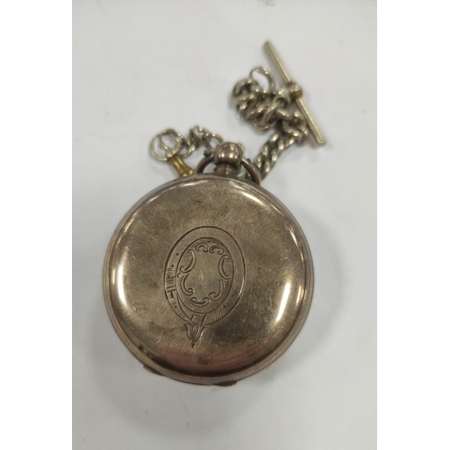 306 - Late Victorian silver-cased pocket watch with white metal albert chain and another rolled gold pocke... 