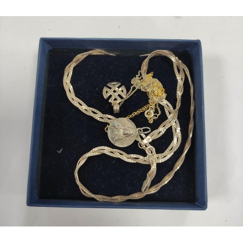 311 - Box of silver jewellery to include a celtic cross pendant and a fine 9ct gold chain.