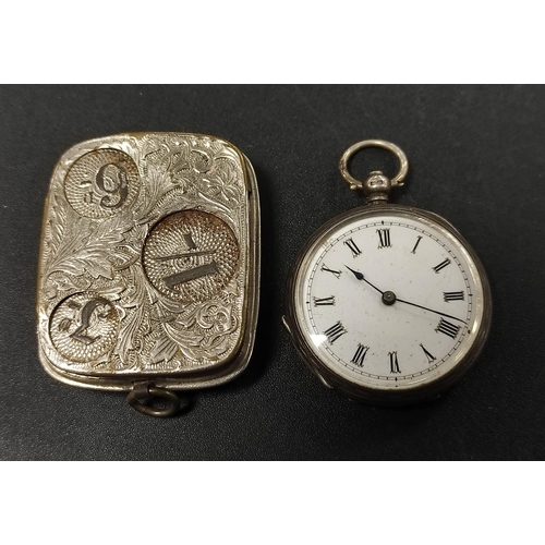 318 - Late Victorian lady's open faced silver pocket watch and a coin box.