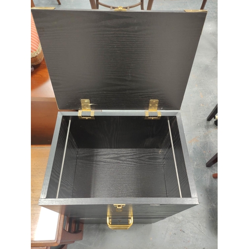 332 - Modern ebonised collector's chest with a hinged top, an Aidapt transfer turntable, an adjustable tab... 