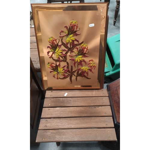 337 - Folding garden chair, octagonal coffee table, hardwood plant stand, wicker child's chair, copper pan... 