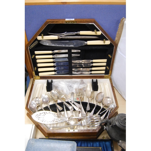 36 - Collection of EP to include part canteen of cutlery, 'The Orchid Cabinet', pair of cased fish divide... 