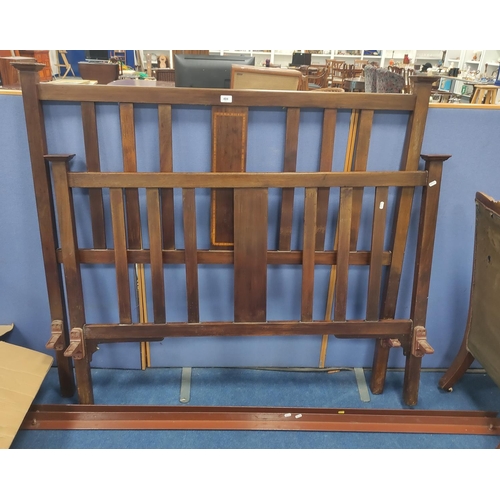 404 - Pair of Edwardian-style inlaid mahogany double bed ends with metal rails.