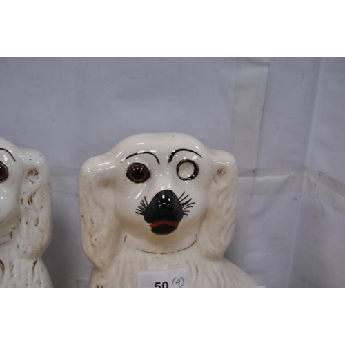 50 - Pair of wally dogs with amber glass eyes (one eye missing) and a pair of small Arthur Wood spaniel d... 