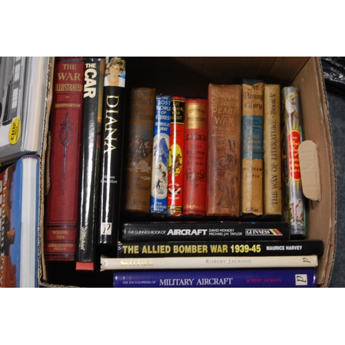 56 - Carton containing books and novels to include War Illustrated, Top Gear, Stephen Fry etc.