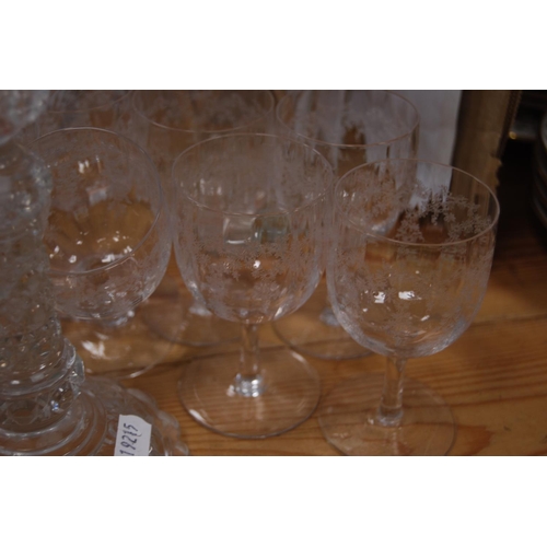 83 - Group of antique-style glass to include dimple cut ale-style glasses, two decanters with stoppers, c... 