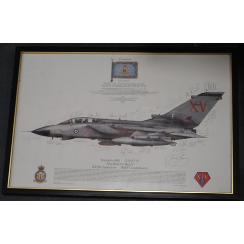 97 - Carton containing pictures and prints to include a signed print of a Tornado GR1 ZA587 'MacRobert's ... 