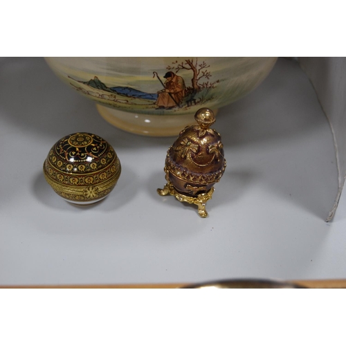 99 - Royal Doulton Series Ware bowl, 'The Cotswold Shepherd', Fabergé-style egg and a Past Times desk clo... 