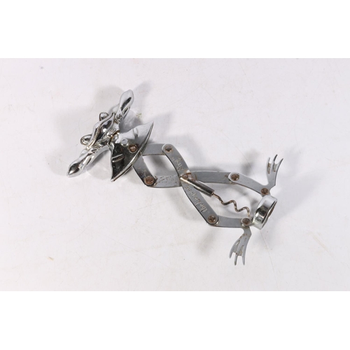 104 - The Leaping Frog, a chromed metal novelty corkscrew in the form of a frog, 14cm tall. 