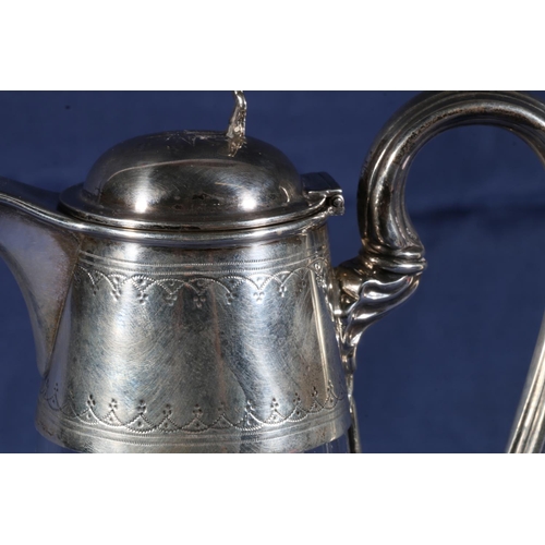 107 - Victorian silver mounted cut and etched glass ewer claret jug, the mounts by Henry Wilkinson & C... 