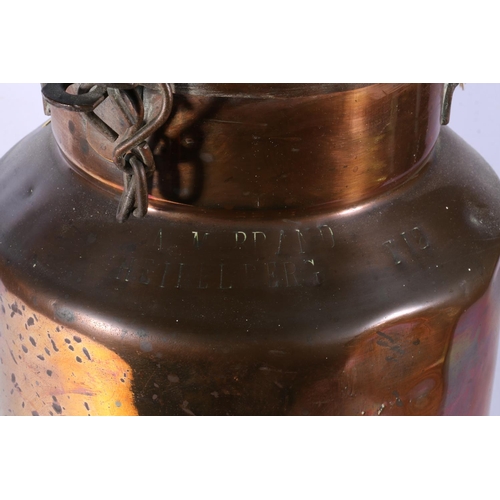 176 - A M Brand Heidelberg 3 gallon copper milk churn, 52cm tall.