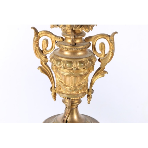 178 - Pair of French gilt metal, ormolu style four-branch table lamps modelled as an urn of flowers raised... 