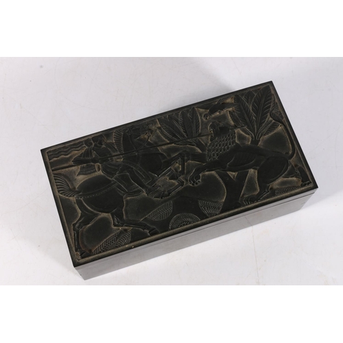 219 - Birkbys Ltd of Liversedge West Yorkshire, an Elo Ware green marbled Bakelite cigarette box, the top ... 