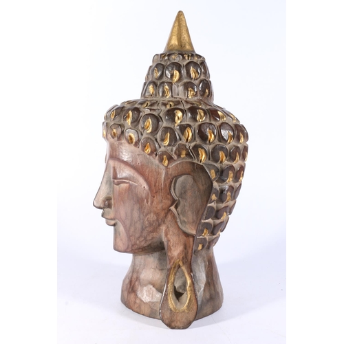 224 - Indonesian carved wood bust of Buddha, 34cm tall. 