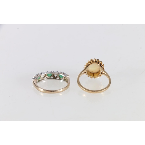 61 - 9ct gold CZ and greenstone set dress ring and a 9ct gold opal set dress ring, size N and size L, 4.4... 