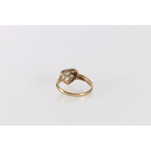 65 - 9ct gold heart shaped CZ set dress ring, size M, 2.1g.