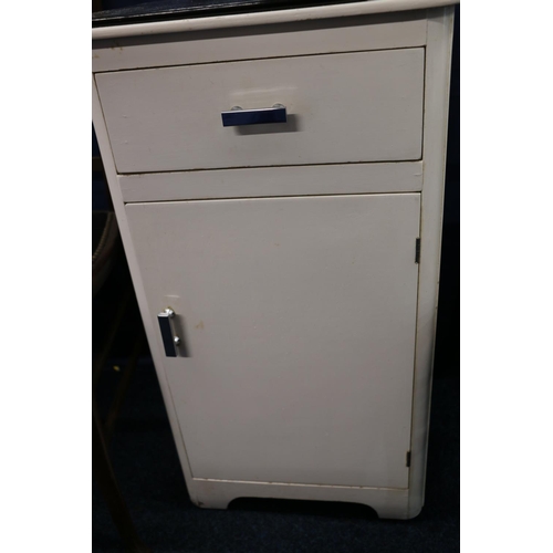 579 - Retro white painted dentists' cabinet with black glass top, 74cm tall.