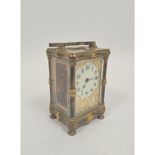 140 - Lever carriage clock with pierced engraved mask in ogee case, c1910, 12.5cm.