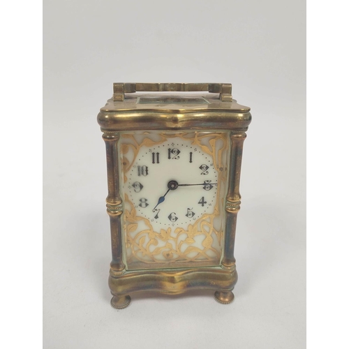 140 - Lever carriage clock with pierced engraved mask in ogee case, c1910, 12.5cm.