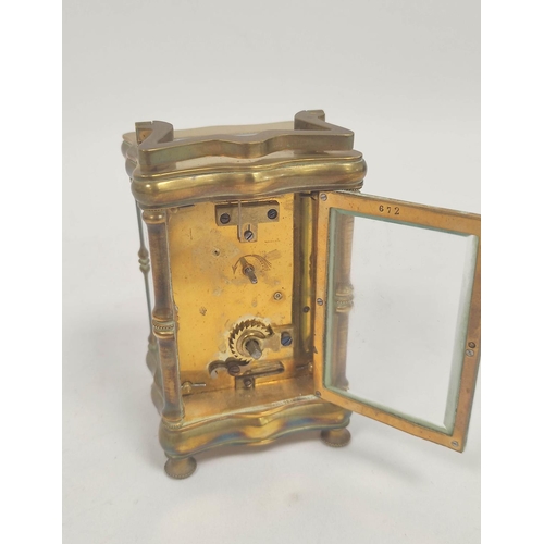 140 - Lever carriage clock with pierced engraved mask in ogee case, c1910, 12.5cm.