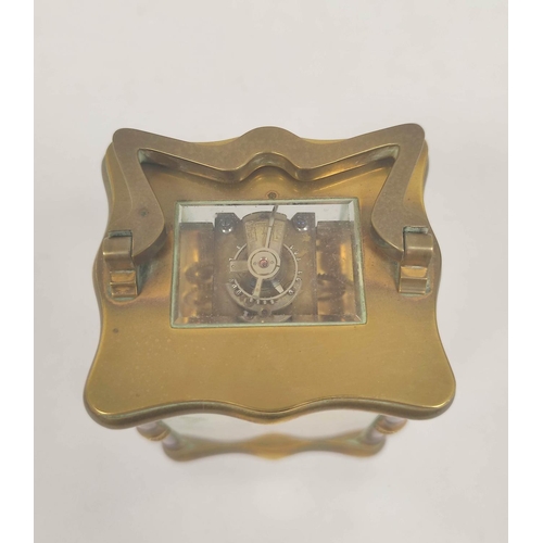 140 - Lever carriage clock with pierced engraved mask in ogee case, c1910, 12.5cm.