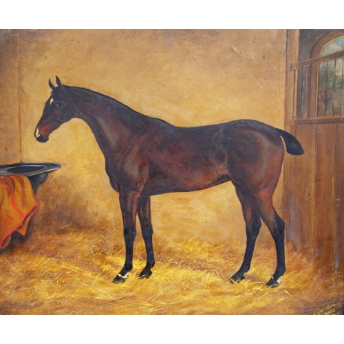 273 - J Quinton (19th Century)Stallion in a stableSigned and dated 1886, oil on canvas, 49cm x 59cm.Stampe... 