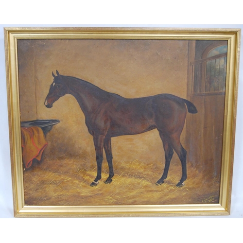 273 - J Quinton (19th Century)Stallion in a stableSigned and dated 1886, oil on canvas, 49cm x 59cm.Stampe... 