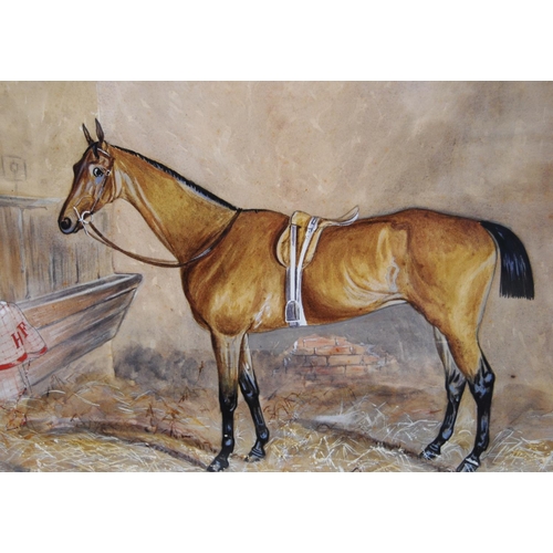 275 - British SchoolPortrait of a horse in a stableWatercolour, 35cm x 47cm.