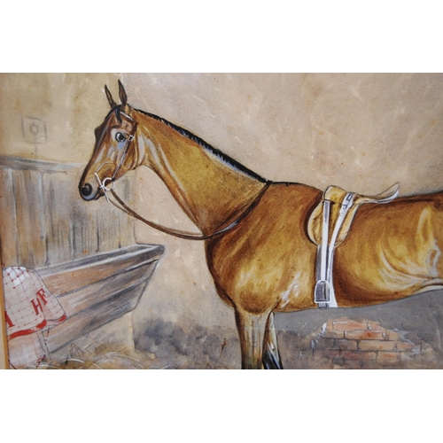 275 - British SchoolPortrait of a horse in a stableWatercolour, 35cm x 47cm.