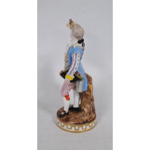 229 - Near pair of Meissen-style continental porcelain figures modelled as a couple holding baskets of flo... 