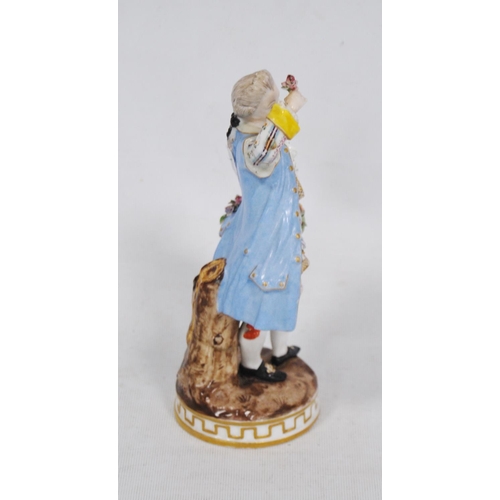 229 - Near pair of Meissen-style continental porcelain figures modelled as a couple holding baskets of flo... 