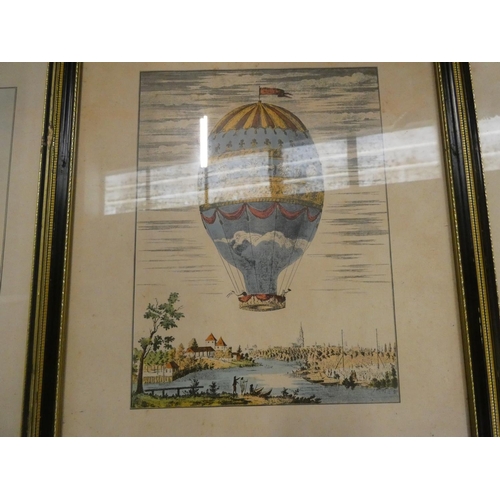 59 - Set of twelve antique Hot Air Balloon prints framed, one with damaged glass.&nbsp;