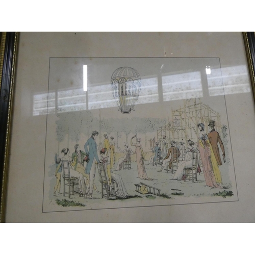 59 - Set of twelve antique Hot Air Balloon prints framed, one with damaged glass.&nbsp;