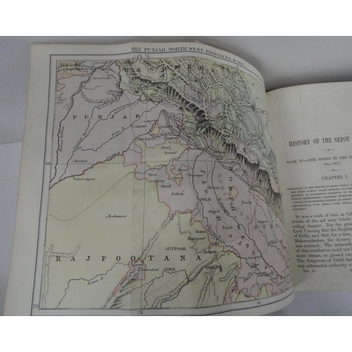 162 - KAYE JOHN W.  A History of the Sepoy War in India. 2 vols. Fldg. col. plans. Half calf, some interna... 