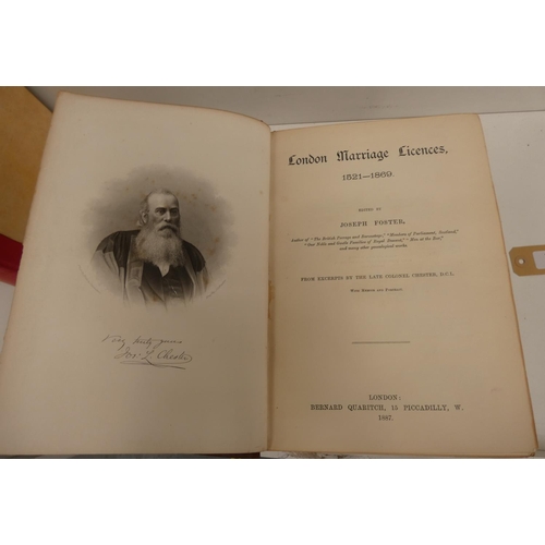 192 - FOSTER JOSEPH.  London Marriage Licences, 1521-1869. Eng. port. frontis. Quarto. Calf. Qua... 