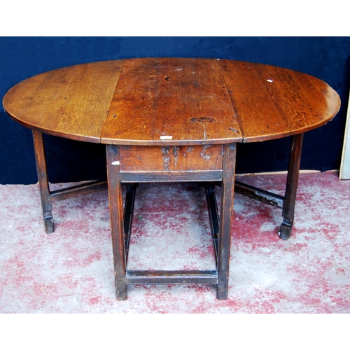 372 - Jacobean Revival oak drop-leaf supper table, on plain supports with adjoining understretchers, 72cm ... 