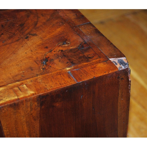 373 - Mid-18th century walnut bureau, the fall front enclosing drawers and pigeon holes, above four gradua... 