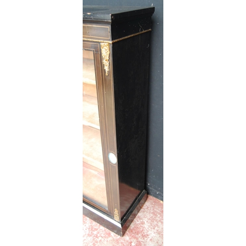 374 - Victorian style ebonised pier cabinet, the glazed door enclosing shelves, decorated with Sèvres-styl... 