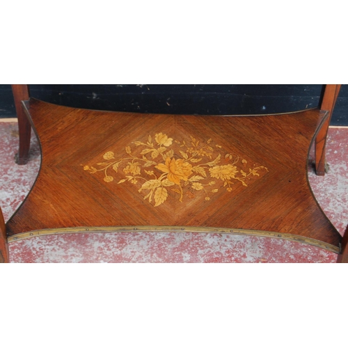 376 - Victorian kingwood and marquetry inlaid vitrine table, the hinged glazed top above glazed viewing pa... 