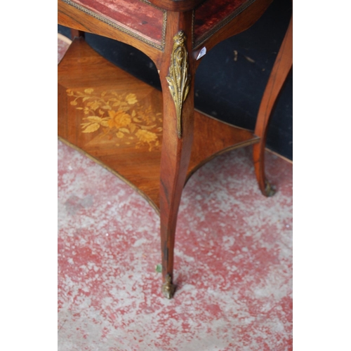 376 - Victorian kingwood and marquetry inlaid vitrine table, the hinged glazed top above glazed viewing pa... 