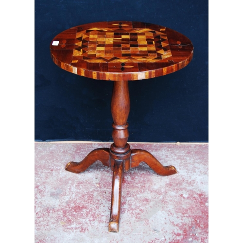 381 - 19th century specimen wood parquetry tripod table, the circular top on turned column and tripod supp... 