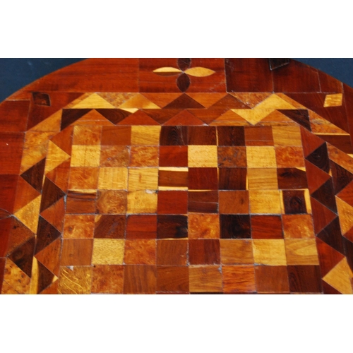 381 - 19th century specimen wood parquetry tripod table, the circular top on turned column and tripod supp... 