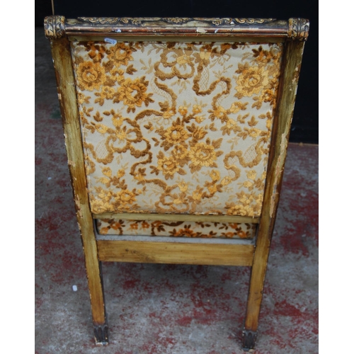 382 - Victorian-style painted wood armchair decorated with masks, acanthus and floral mouldings, upholster... 