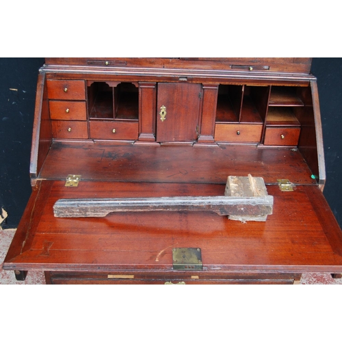 383 - Georgian mahogany bureau cabinet, the cabinet top with two panelled doors enclosing shelves, above a... 