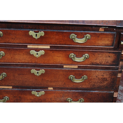 383 - Georgian mahogany bureau cabinet, the cabinet top with two panelled doors enclosing shelves, above a... 