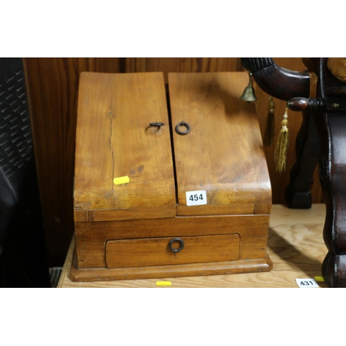 454 - Reproduction hardwood stationary box with slope front, 33cm wide.