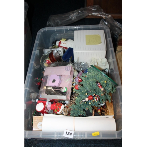 134 - Box containing Christmas decorations.