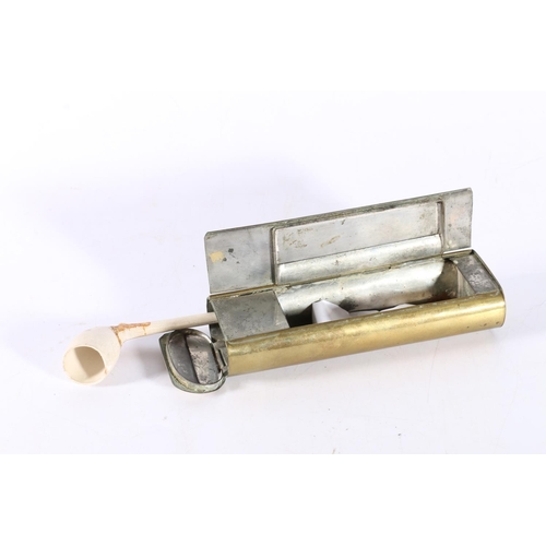 27 - Antique brass clay pipe tobacco box, 14cm long. 